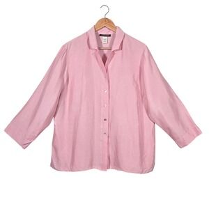 Sigrid Olsen Collection Silk Linen Shirt Button Down Womens 1X Pink 3/4 Sleeves